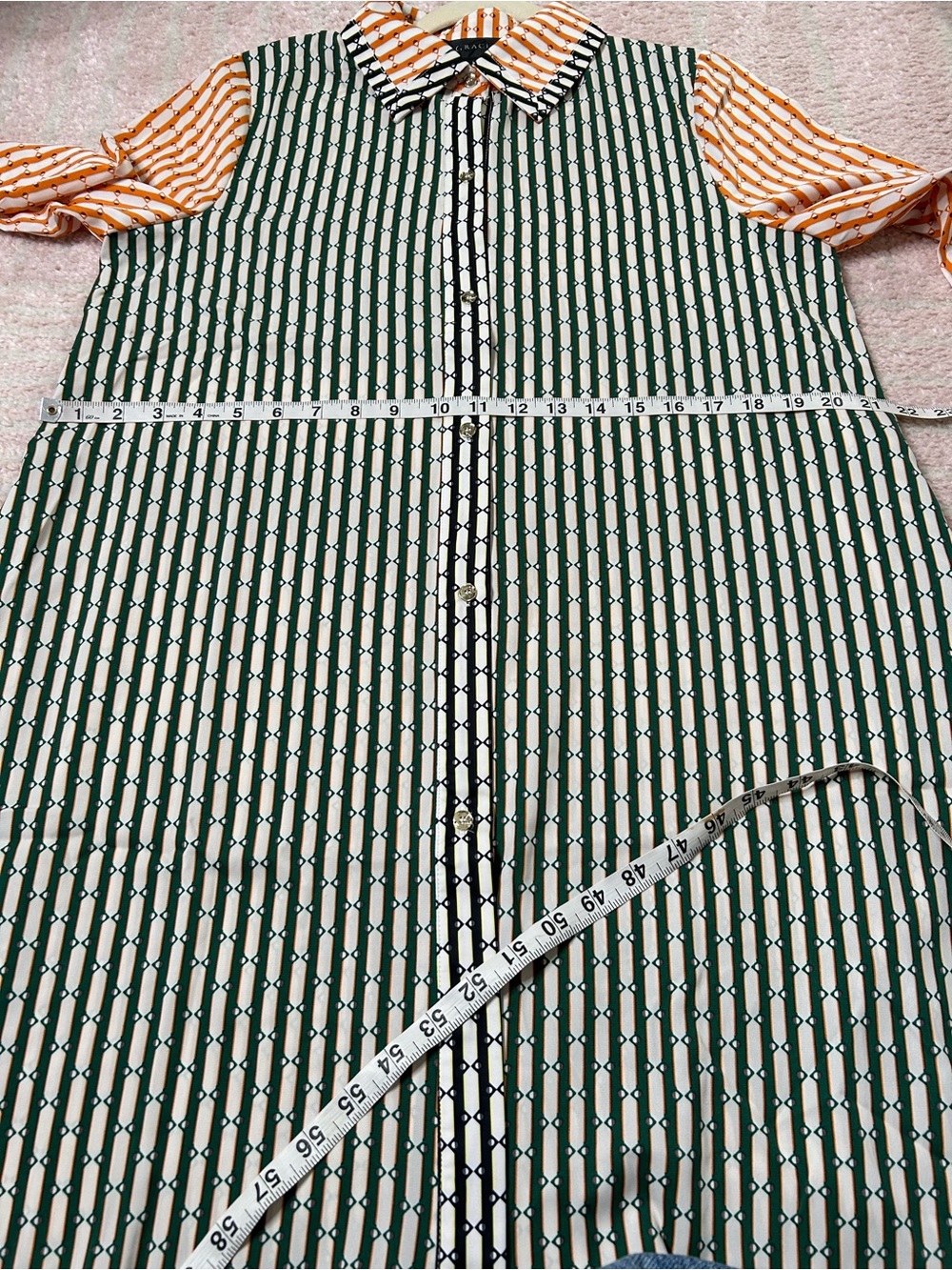 NWT Gracia Green Orange Black Striped Button Up Shirt Dress Size Medium Office - Picture 8 of 12